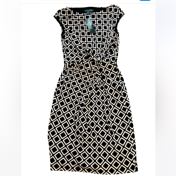NWT Ralph Lauren Sleeveless Dress in Black and White Pattern. Twist Waist - Picture 3 of 11